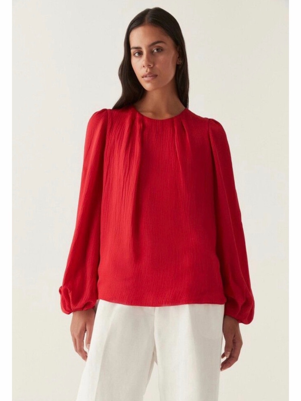Aje. Red Long Sleeve Blouse with Button Details - Size 10
